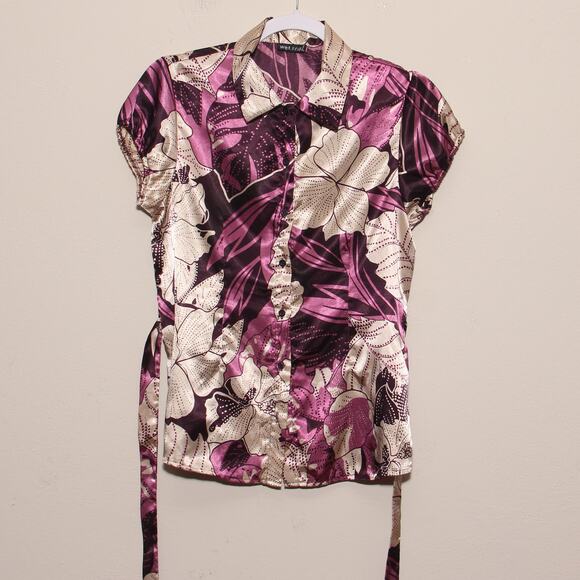 Vintage Wet Seal Satin Floral Top No size tag - Picture 2 of 8